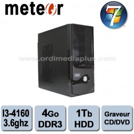 Ordinateur Météor Intel Core I3-4160 - 3.6Ghz - 4Go DDR3 - 1 TO - Graveur DVD/CD - HDMI, USB 3.0 - Win 7 Fam