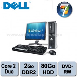 Kit Ordinateur Dell Optiplex 360 SFF  Core 2 Duo 2.2GHz - 2 Go DDR2 - 80Go - Graveur DVD - Windows 7 Familial - Écran 19"