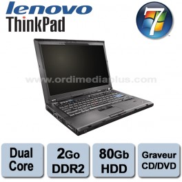 Portable Lenovo Thinkpad T60-T60p Dual-core - 1.8Ghz - 2Go DDR2 - 80GO - Graveur DVD/CD - 14.1" - Win 7 Familial